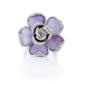    Diamond and Purple Amethyst 18k White Gold Flower Ring Jewelry