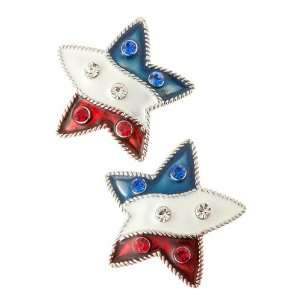    Patriotic American Flag Cable Edged Star Stud Earrings Jewelry