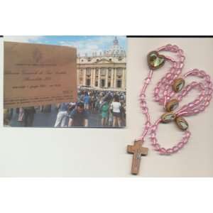   Pink Rosary Blessed by Pope Benedict XVI on 6/1/2011 with Velour Bag