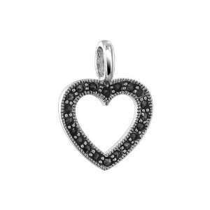 : Nickel Free Sterling Silver Hollow Heart Marcasite Accented 15mm x 