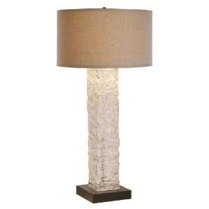   Lamp, Satin Black Finish with Clear Hewn Glass with Latte Linen Shade