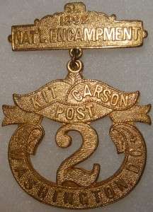 1892 Washington D.C. Kit Carson Post 2 GAR Medal  