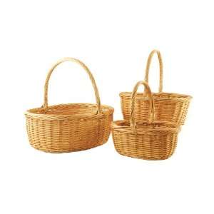 Wald Imports Large Stained Brown Willow Baskets with Handles, Set of 3 
