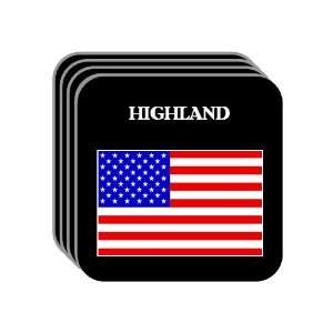 US Flag   Highland, California (CA) Set of 4 Mini Mousepad Coasters