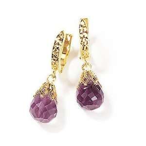  14kt. Gold Amethyst Drop Hing Hoop Earrings: Jewelry