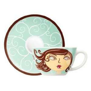 Cappuccino Coffee Mug and Saucer, Amore Mio, Windy Face, Coffee Mug 