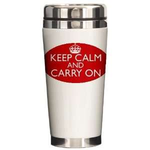  Calm and Carry On Red and White Travel Mug Military Ceramic Travel 
