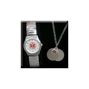  Ladies Stainless Steel Expansion Band Medical ID Watch & Medical 