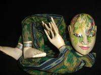 Rainforest Tattoo Face puppet Doll Ikat~Balinese painting carved wood 