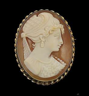 ITALIAN WELL CARVED SHELL & 14K GOLD CAMEO PIN PENDANT  