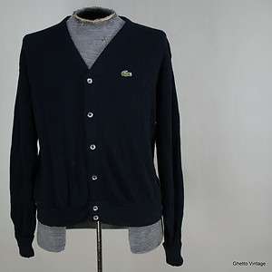 Vtg Mens 80s IZOD LACOSTE Acrylic CARDIGAN Button Front NAVY Sweater 