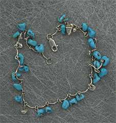 STERLING SILVER TURQUOISE ANKLET, 10  