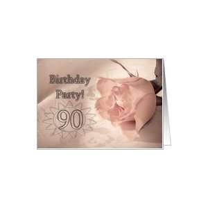  90 Birthday party invitation. A pale pink rose on a 