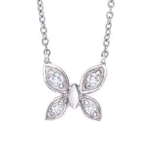  14k White gold with White diamonds butterfly pendant 