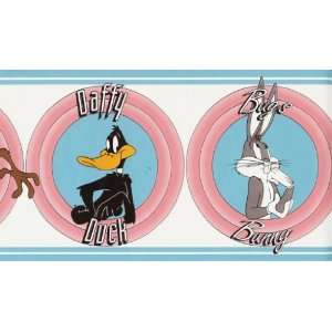  Wallpaper Border Looney Tunes Turquoise & Pink on White 