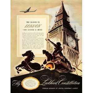  1946 Ad Lockheed Constellation London Quinn Clock Tower 