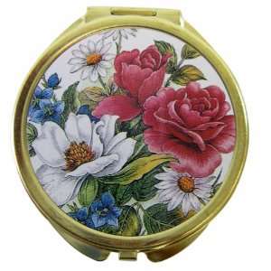   Make Up Compact   Ladies Red Floral Design Refillable Make Up Compact