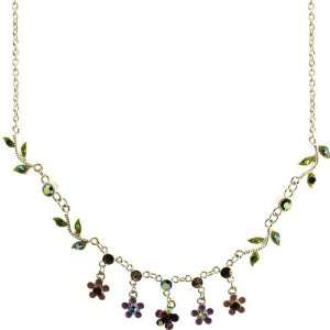  Enamel Flowers And Rhinestones Necklace In Lavender with 