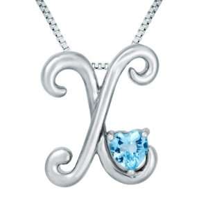    Sterling Silver Sky Blue Topaz Letter X Pendant,18 Jewelry
