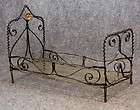 antique 19th c doll bed, Victorian metal 14 in. scroll wire fancy