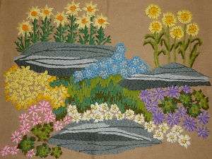 VINTAGE FINISHED EMBOIDERY FLOWER FIELD 16x20  