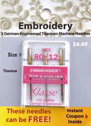 Klasse TITANIUM Machine Embroidery Needles   Size 80/12  