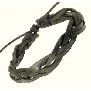 Giftware Black Leather Plaited Strap & Cord Leather Bracelet / Leather 