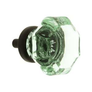  Octagonal Pale Green Glass Knob With Brass Base in Oil 