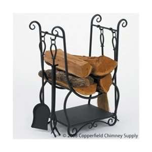 Woodfield Wrought Iron Log Rack and Fireplace Tool Set with Shelf 