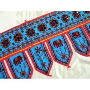  Blue Handmade Embroidered Valance Window Topper Toran 