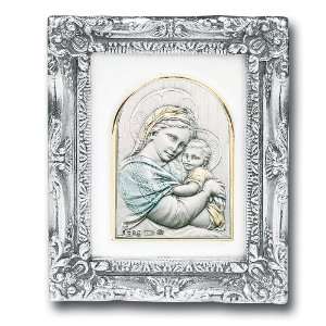   Silver Madonna & Child Mary Silver Framed Artwork Catholic Religious