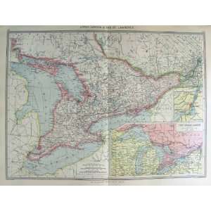    HARMSWORTH MAP 1906 CANADA LAWRENCE MONTREAL LAKES