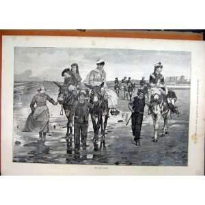  1888 Donkey Rides Beach Young Children Sea Scene Print 