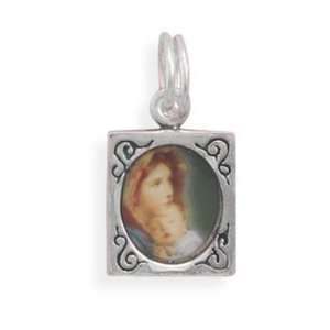   .5mm Madonna and Child Colorful Charm With Ornate Border   JewelryWeb