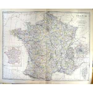   CORSE SEINE PARIS SOMME JOHNSTON ANTIQUE MAP 1883