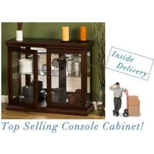  SEI Mahogany Double Door Curio Cabinet: Furniture & Decor