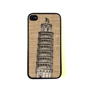  Tower Of Pisa On Burlap iPhone 4 Case   Fits iPhone 4 and 