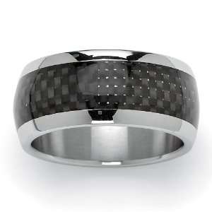   Mens Stainless Steel Checkerboard Motif Wedding Band Ring: Jewelry
