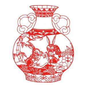  Chinese Paper Cutting Zodiac Rabbit Vase 