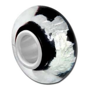   Black with Silver Foil Lining Large Metal Hole Glass Beads: Jewelry