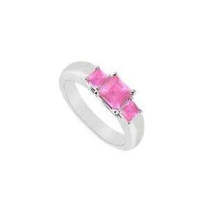  Three Stone Pink Sapphire Ring  14K White Gold   0.33 CT 