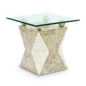 Magnussen Furniture Vertex Collection   Stone and Glass Square End 