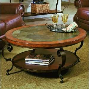   St. Augustine Round Cocktail Table in Oak and Slate Furniture & Decor