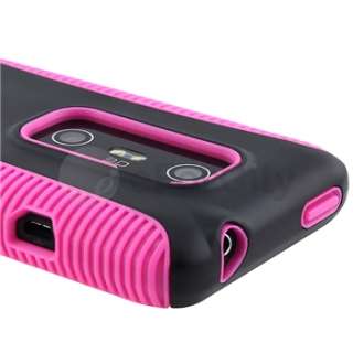 Black Pink Hybrid Dual Flex Hard Gel Case Cover For Sprint HTC EVO 3D 