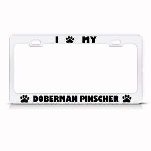  Doberman Pinscher Dog White Metal license plate frame Tag 