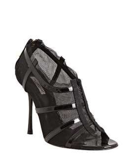 Dolce & Gabbana black patent leather strap and mesh peep toe sandals