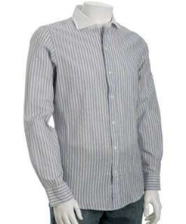 Hickey blue multi color striped button down shirt   