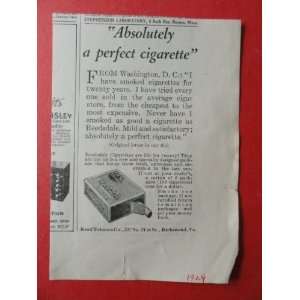  Reedsdale Cigarettes. 1924 print ad (Absolutely a perfect 