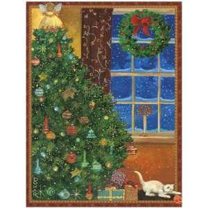 Caspari Box of 20 Holiday Christmas Notecards , Tree, Cat 