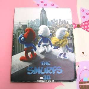  The Smurfs 3D Cartoon Cute Leather Case Stand for Apple 